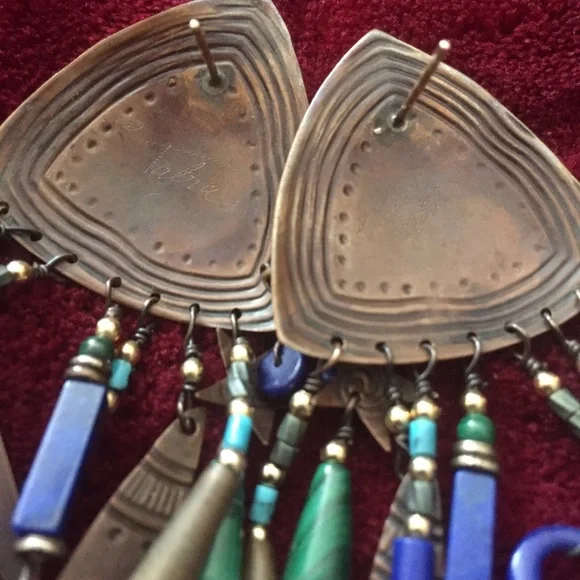 Huge Vintage Tabra Multi-gemstone Earrings 14k gold filled - Picture 5 of 9